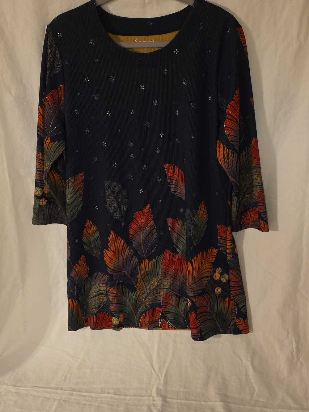 Serengeti Navy Leaf-Print Ponte Dress with Multicolor Leaves